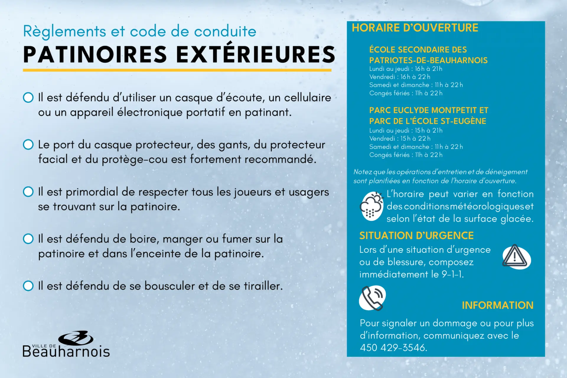 Règlements patinoires extérieures